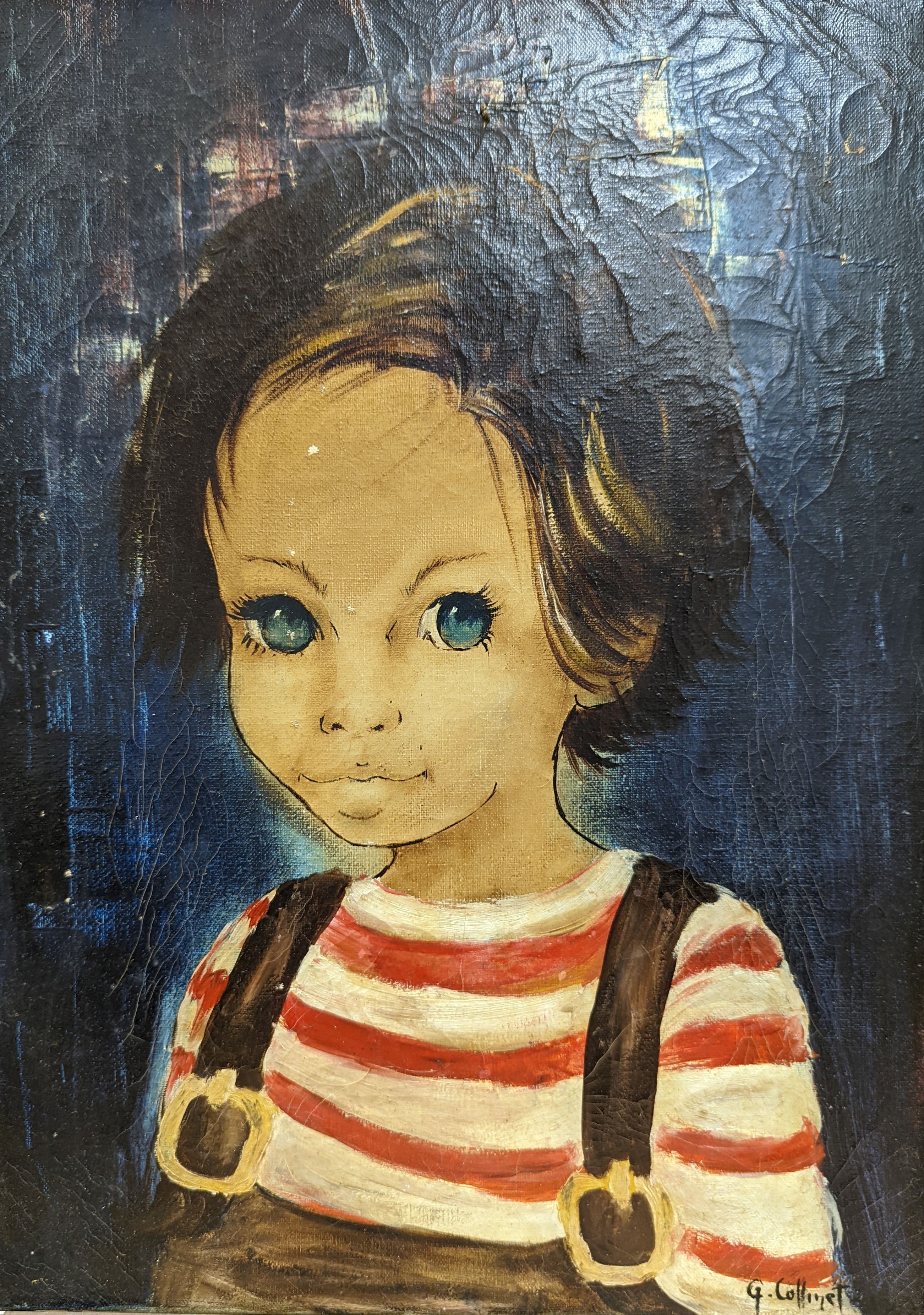 G. Collinet, oil on canvas, Portrait of a child in striped jumper, signed, 45 x 32cm